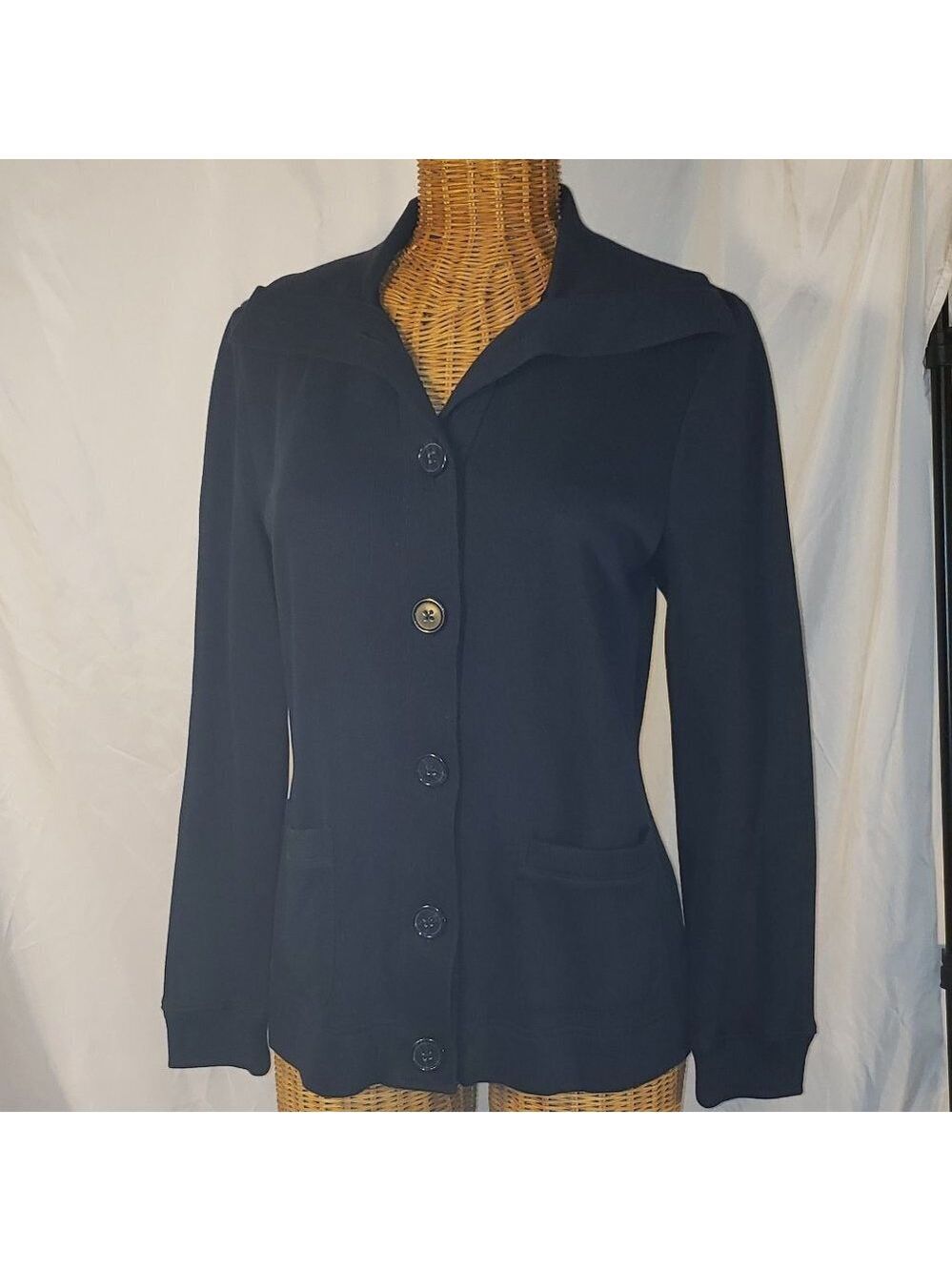 Ladies BASIC EDITIONS Navy Blue Cardigan w/Shawl Collar - S